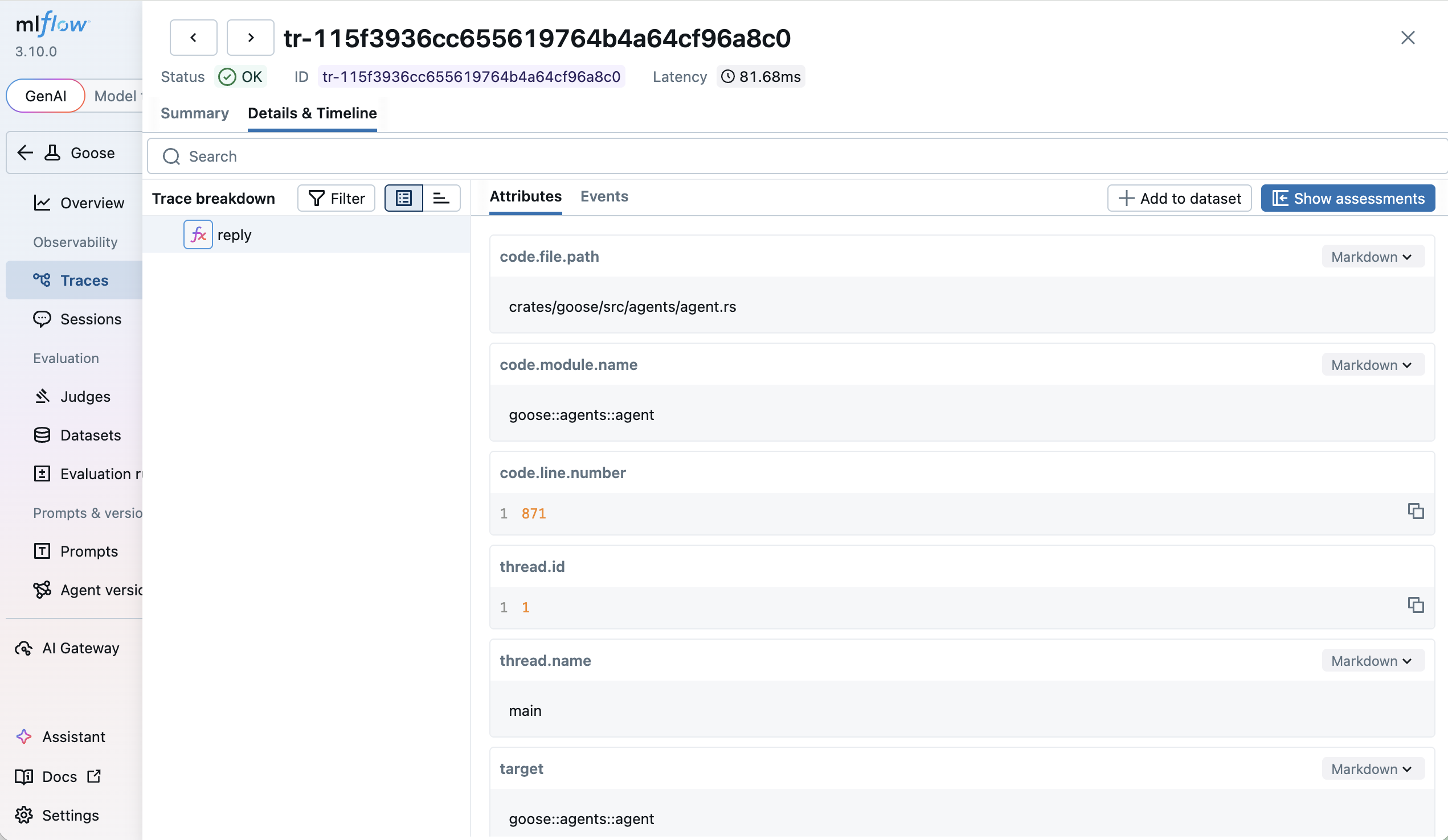 goose trace in MLflow