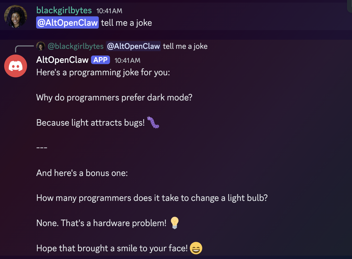 First successful message to the bot